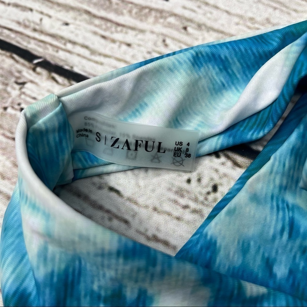 NWT Zaful Caged Top Tie Dye Blue/Green Bikini Set Size 4 - Picture 5 of 8